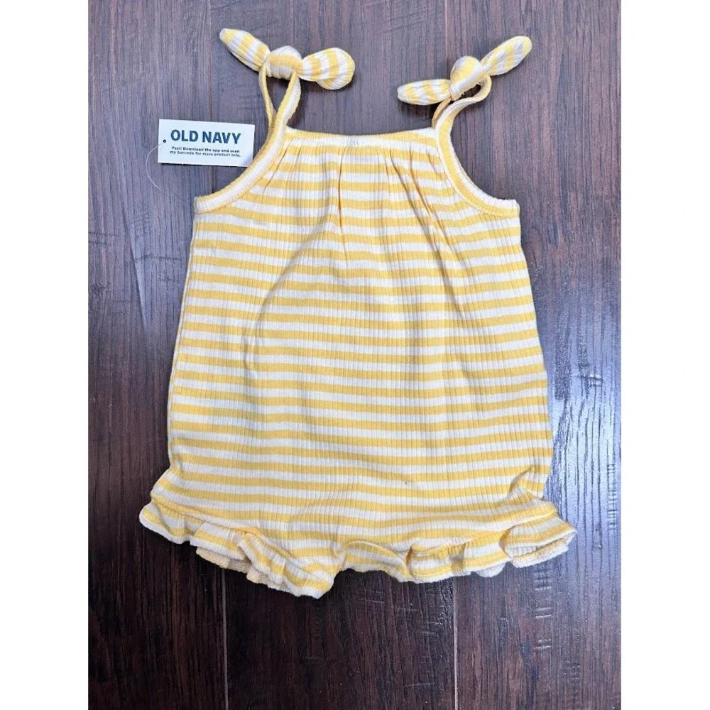 Lot of Old Navy Baby Girl 0-3 Month Romper and Swimsuit Strawberry Stripe Yellow